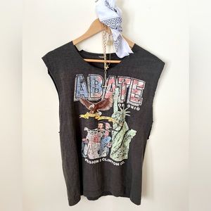 Distressed Vintage Cut-Off Moto Tee.